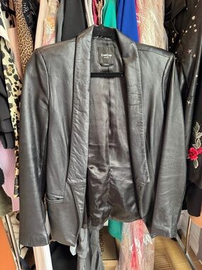 bebe Black Leather Shawl-Collar Blazer SMALL
